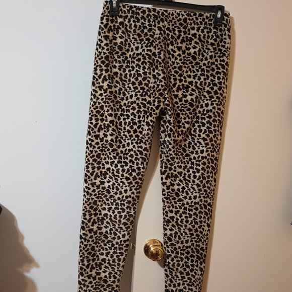 EUC ~ Pixie Girl Beige & Brown Leopard Fleece-Lined Leggings (Tween Size 14-16) - Picture 2 of 3